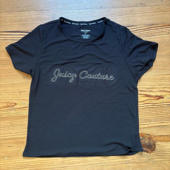 Juicy Couture black ribbed jeweled lettering short sleeve shirt SIZE XL - Picture 1 of 4